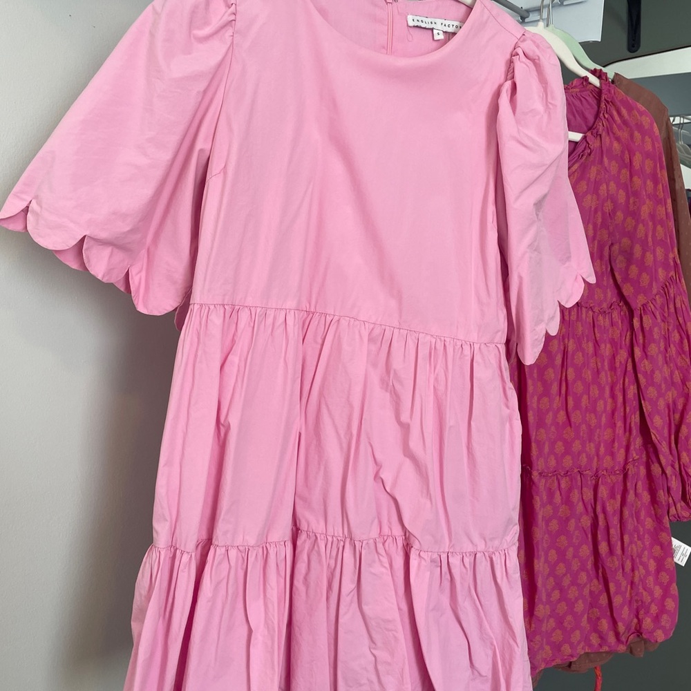Pink Scalloped Sleeve Dress
